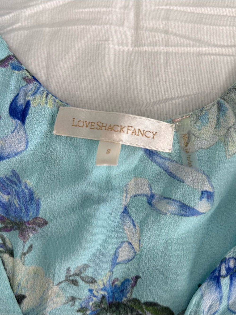 LoveShackFancy Powder Blue Floral Ruffle Mini Dress - Picture 6 of 8